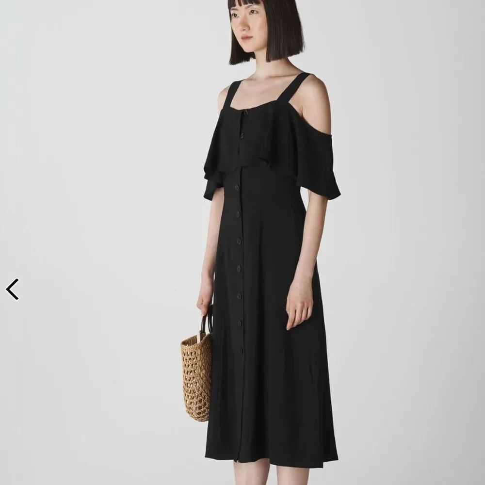 Whistles Black Frill Button Midi Dress 6 new with tags